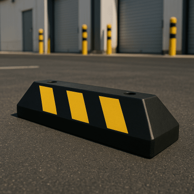 Tope D/ Estacionamiento Vehicular / Hule Reciclado / 55cm / Color Negro con Franjas Amarillas / Resistente y Antideslizante. — ACCESSPRO · SKU AC55TV-2