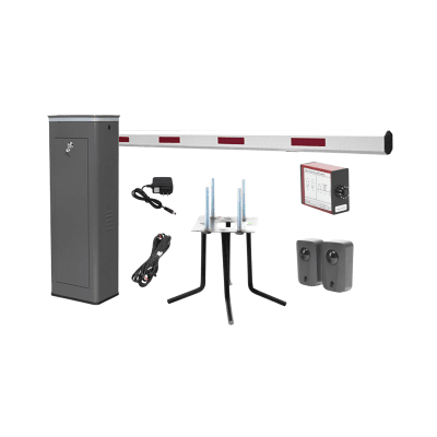 Kit COMPLETO Barrera Derecha XBS Con Corona LED / Brazo de 5.5 Metros / Incluye Sensor de Masa, Transformador, Lazo Magnético, Ancla, Fotoceldas y 2 Controles Inalámbricos — ACCESSPRO · SKU KIT-XBS-3R
