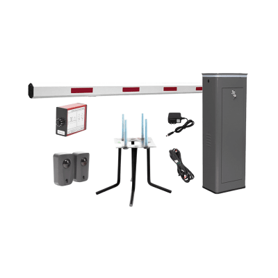 Kit COMPLETO Barrera Izquierda XBS Con Corona LED / Brazo de 5.5 Metros / Incluye Sensor de Masa, Transformador, Lazo Magnético, Ancla, Fotoceldas y 2 Controles Inalámbricos — ACCESSPRO · SKU KIT-XBS-3L