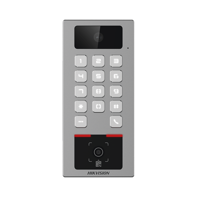 Teclado con Lector Físico de QRs para Exterior Antivandálico IP65 & IK09 con función de Videoportero Multiapartamento / Tarjeta, Código QR, PIN o App HikConnect  / Cámara 2 MP compatible con NVRs / Soporta b — HIKVISION · SKU DS-K1T502DBWX-CQR