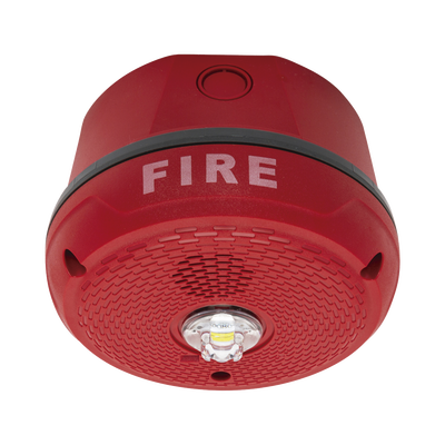 Sirena con Lámpara LED Estroboscópica / Montaje en Techo / Nivel de Candelas Seleccionable / Color Rojo / Nuevo Diseño Moderno y Elegante / Menor Consumo de Corriente / Uso exterior — SYSTEM SENSOR · SKU PC2RKLED