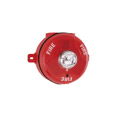 Sirena con Lámpara Estroboscópica para Exterior, Montaje en Techo, Nivel de Candelas Seleccionable, Color Rojo — SYSTEM SENSOR · SKU PC2R-K