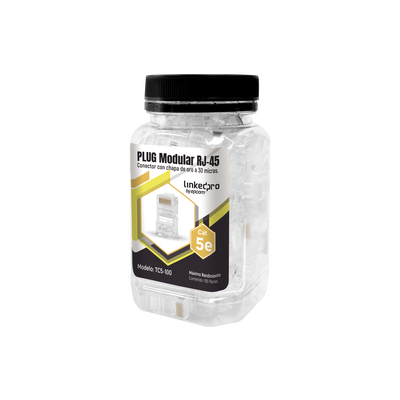 Bote con 100 Piezas de Plug Modular RJ45 Cat5e sin Blindaje, Chapado de Oro a 30 Micras para Durabilidad Extrema — LINKEDPRO BY EPCOM · SKU TC5-100