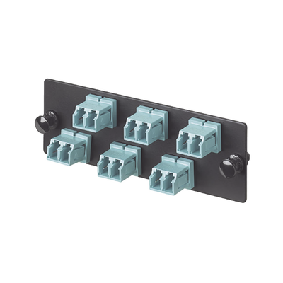 Placa Acopladora de Fibra Optica FAP, Con 6 Conectores LC Duplex (12 Fibras), Para Fibra Multimodo OM3/OM4, Color Aqua — PANDUIT · SKU FAP6WAQDLCZ