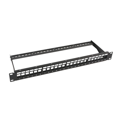Patch Panel Modular sin Blindaje de 24 Puertos, 1U, con Barra para Organizar Cable — LINKEDPRO BY EPCOM · SKU LP-PP-23-UTP-BK-24P