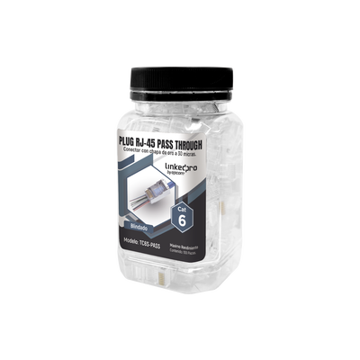 Bote con 100 Plugs Pass Through RJ45 Cat6 Blindado Chapado de Oro a 30 Micras para Durabilidad Extrema — LINKEDPRO BY EPCOM · SKU TC6S-PASS