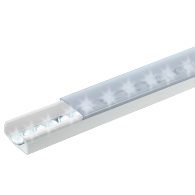 Difusor para tira LED con tapa transparente de PVC auto extinguible, ideal para colocar iluminación, 20 x 10mm, tramo de 1.53 m con cinta Autoadherible. — THORSMAN · SKU TMK-1020-TP2