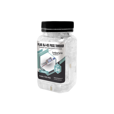 Bote con 100 Plugs Pass Through RJ45 Cat5e Blindado, Chapado de Oro a 30 Micras para Durabilidad Extrema — LINKEDPRO BY EPCOM · SKU TC5S-PASS