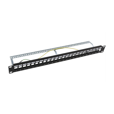 Patch Panel Modular Blindado (STP) de 24 Puertos, con Barra para Organizar Cable — LINKEDPRO BY EPCOM · SKU LP-PP-23-STP-BK-24P