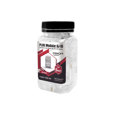 Bote con 100 Piezas de Plug Modular RJ45 Cat5e Blindado, Chapado de Oro a 30 Micras para Durabilidad Extrema con Pin de Tierra — LINKEDPRO BY EPCOM · SKU TC5SG-100