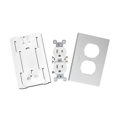 Contacto eléctrico doble, soporte y tapa de PVC auto extinguible y aluminio, universal (8191-10200) — THORSMAN · SKU INKA-100-DUPLEX
