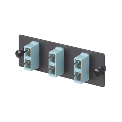 Placa Acopladora de Fibra Optica FAP, Con 3 Conectores SC Duplex (6 Fibras), Para Fibra Multimodo OM3/OM4, Color Aqua — PANDUIT · SKU FAP3WAQDSCZ