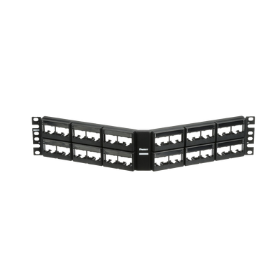 Panel de Parcheo Modular Mini-Com (Sin Conectores), Angulado, Sin Blindaje, Con Etiqueta y Cubierta, de 48 Puertos, 2UR — PANDUIT · SKU CPPLA48WBLY