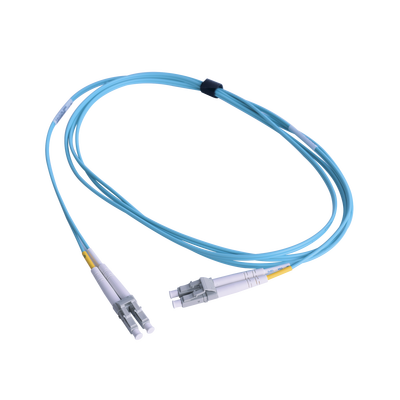 Jumper de Fibra Óptica Multimodo 50/125 OM3 XGLO, LC-LC Duplex, OFNR, Color Aqua, 1 Metro (3.28 Pies)