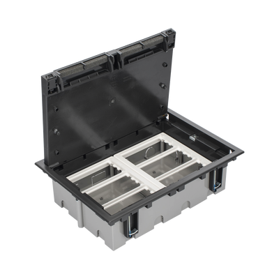 Caja Para Instalación en Piso Falso para Voz, Datos o Contactos Eléctricos / Capacidad para 6 Módulos / Espacio Embellecedor en la Tapa / Profundidad Ajustable de 90 a 120 mm (3.54 a 4.72 pulgadas) / Los Módulos se Adquieren Aparte / (SF610/14CY) — SIMON · SKU SM-CPF-6