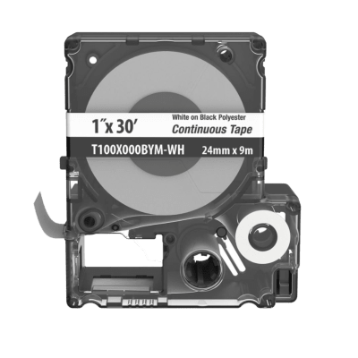 Casete MP, Cinta Continua, Pol., 1 W x 30 L, Blanco/Negro — PANDUIT · SKU T100X000BYM-WH