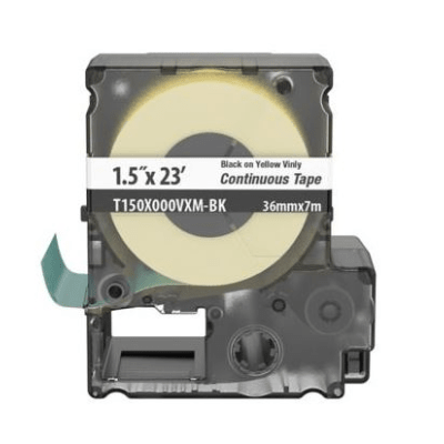 Casete de Etiquetas de Vinilo de Cinta Continua, Color Negro Sobre Amarillo, Uso Interior/Exterior, 36 mm de Ancho x 7 Metros (22.97 Pies) de Largo — PANDUIT · SKU T150X000VXM-BK