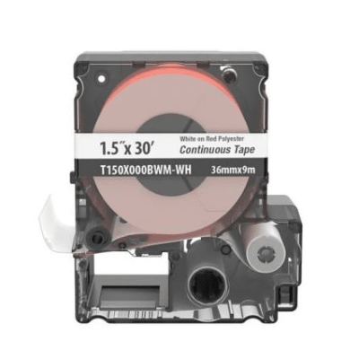 Casete de Etiquetas de Poliéster de Cinta Continua, Color Blanco Sobre Rojo, Uso Interior/Exterior, 35.8 mm de Ancho x 9 Metros de Largo (29.53 pies) — PANDUIT · SKU T150X000BWM-WH