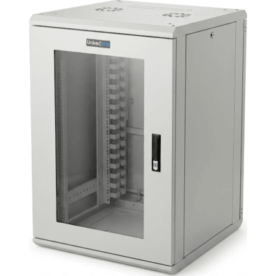 Gabinete Rackeable / 18 Unidades / 19 Pulgadas / Puerta de Cristal / Capacidad de Carga 750 Kg / Dimensiones 600x605x930 mm (23.6x23.8x36.6 in) — LINKEDPRO · SKU LES-60-60-18UGW