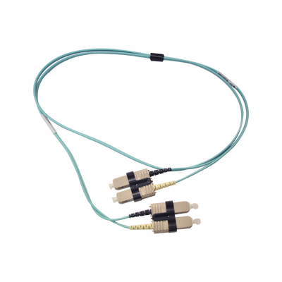 Jumper de Fibra Óptica Multimodo 50/125 OM3 XGLO, SC-SC Duplex, OFNR, Color Aqua, 1 Metro (3.28 Pies) — SIEMON · SKU FJ2-SCSC5L-01AQ
