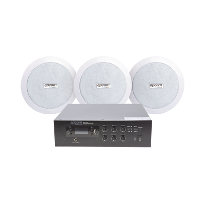 KIT de Amplificador de 120W para Escritorio | 3 Altavoces de Plafón de 5.5in | 3.75 - 30W | Sistema 70/100V — EPCOM PROAUDIO · SKU SFB120/3CS
