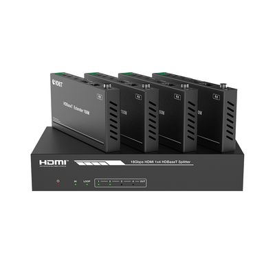 Splitter mas Extensor de Video | 1x4 | ProAV | HDBaseT™ | 120m en 4K@60Hz | 150m en 1080p@60Hz | Cat6/6a/7 | Gestión Avanzada EDID | Control IR y RS232 | PoC | Salida de Audio — EPCOM PROAUDIO · SKU EPP-SPB14H150