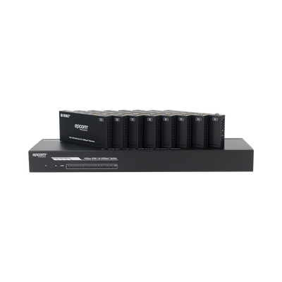 Splitter mas Extensor de Video | 1x8 | ProAV | HDBaseT™ | 120m en 4K@60Hz | 150m en 1080p@60Hz | Cat6/6a/7 | Gestión Avanzada EDID | Control IR y RS232 | PoC | Salida de Audio — EPCOM PROAUDIO · SKU EPP-SPB18H150