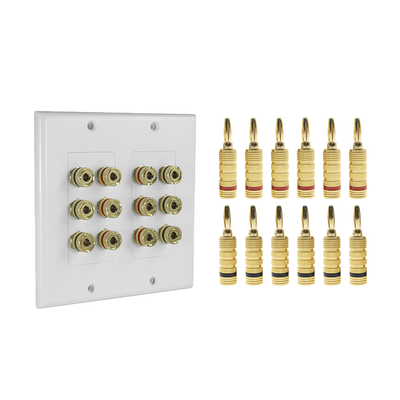 KIT 1 Placa de Pared + 6 Pares Conectores Banana (Rojo+Negro) | Postes de Unión Tipo Banana | Conexión para 6 Altavoces | Fácil Instalación | Conectores Chapados en Oro — EPCOM PROAUDIO · SKU EP-WP6S-KIT