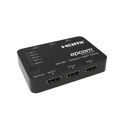 Switch HDMI 5x1 | 18Gbps | 4K@60Hz | YCbCr 4:4:4 | HDR, Dolby Vision y HLG | Soporte 3D | Conmutación Automática y Manual | Diseño Compacto — EPCOM PROAUDIO · SKU EPC-B51