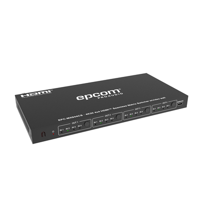 Matriz de Video HDMI 4x4 | Ancho de Banda 10.2 Gbps | Resolución 4K@30Hz | Escalado a 1080P, 720P, 1920x1200, 4K30 | Modos Matriz y Video Wall | Control RS-232 y Remoto Infrared — EPCOM PROAUDIO · SKU EPC-MX944CS