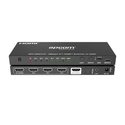 Switch HDMI 4x1 | 8K@60Hz 4:2:0 | 48 Gbps | ARC/eARC | Extracción de Audio | Gestión EDID | Control CEC  — EPCOM PROAUDIO · SKU EPC-SWC41A