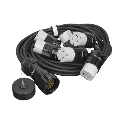 TOMACORRIENTE TIPO SOCAPEX CON DERIVACIÓN A 6 TOMAS TIPO NEMA L6 — EPCOM PROAUDIO · SKU EP-SOC-L6FO