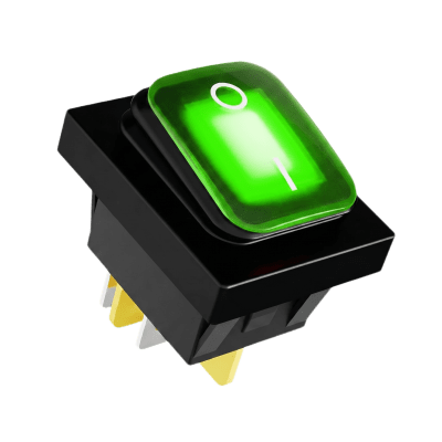 Interruptor tipo Switch con Led Color Verde / IP65 / Diseño Industrial / NO, COM, NC / Terminales tipo F1 — ACCESSPRO · SKU APB-03121-G