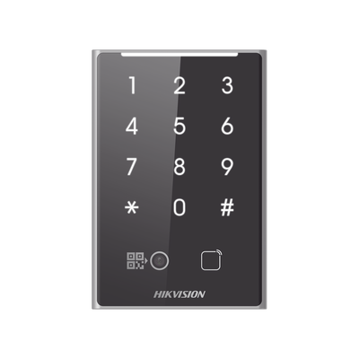 Lector de Tarjetas PROX EM y de Códigos QR / Teclado para Contraseña / Compatible con Controladores DSK2600 Series Hikvision / Comunicación RS485 y WIEGAND / IP65 — HIKVISION · SKU DS-K1109EKB-QR
