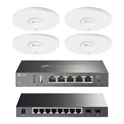 Kit de Iniciación en redes OMADA / 1 Router / 1 Switch TL-SG2210P / 4 Punto de Acceso EAP613 — TP-LINK · SKU KIT-M2-OMADA