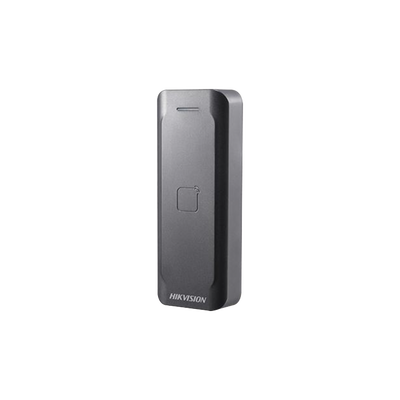 Lector de Tarjetas PROX EM / Exterior IP65 / Wiegand / Compatible con Cualquier Panel / PERFIL DELGADO y ESTETICO / Indicador LED — HIKVISION · SKU DS-K1802E