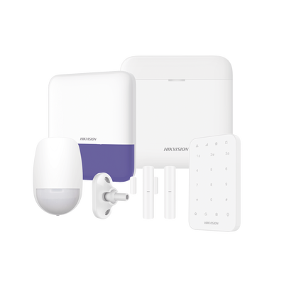 (AX PRO) KIT de Alarma AX PRO / Incluye: 1 Hub con bateria de respaldo / 1 Sensores PIR / 1 Montaje Universal para PIR / 2 Contactos Magnéticos / 1 Teclado / 1 Sirena Inalambrica Exterior / WiFi / Compatible con Hik-Connect P2P — HIKVISION · SKU AXPRO-KIT-KEYPAD