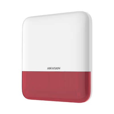 (AX PRO) Sirena Inalámbrica con Estrobo Rojo para Exterior IP65 / 110 dB — HIKVISION · SKU DS-PS1-E-WB/R