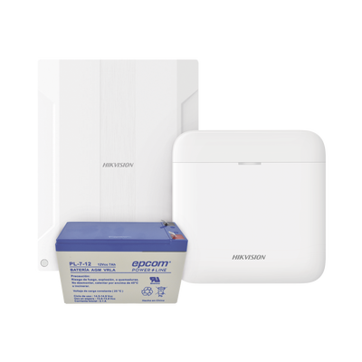 (AXPRO) KIT  de alarma AX PRO conversión de zonas cableadas a inalámbricas / Incluye: 1 Hub IP, Wifi y 3G/4G con Batería de respaldo/ 1 Expansor de 16 zonas cableadas / 1 Batería de respaldo 12Vcc a 7 Amp/ Compatible con Hik-Co — HIKVISION · SKU DSPWA48KS/EXP