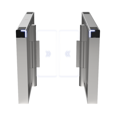 Torniquete Swing PREMIUM / Iluminación LED / 12,000,000 Ciclos MCBF / Incluye Lectores de Tarjeta y Panel de Acceso / 14 Pares de IR / Carril de 90 cms / Compatible con Reconocimiento Facial / Incluye Izquierdo y Derecho — HIKVISION · SKU DS-K3B530X-LR/MPG-DP90