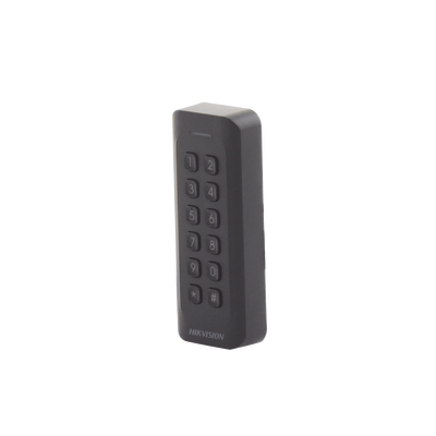 Lector de Tarjetas PROX EM y Contraseñas / Exterior IP65 / Wiegand / Compatible con Cualquier Panel / PERFIL DELGADO y ESTETICO / Indicador LED — HIKVISION · SKU DS-K1802EK