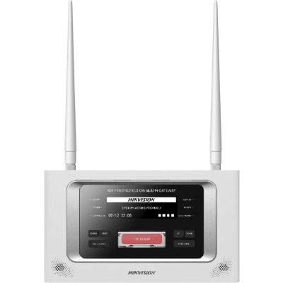 (HikFire) Panel Inalámbrico de Detección de Incendio (Gateway LoRa) / Pantalla LCD Táctil / Comunicación hasta 2 km / Gestión de 128 Dispositivos / Encriptación AES128 / Integración a HikCentral Professiona — HIKVISION · SKU NP-FTG200