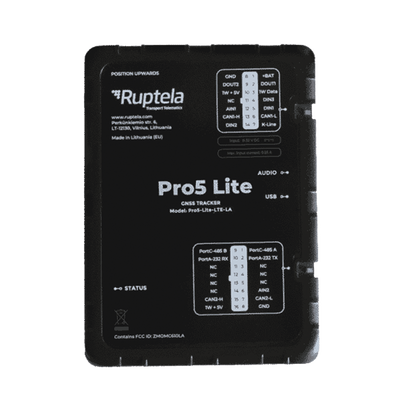 Tracker GPS Pro5 Lite / LTE CAT1 bis (4G), GSM (2G) / Lectura de Datos CAN / Monitoreo de Audio, Temperatura y Combustible / Pequeño con Nano SIM / Conectividad BLE / Protección Avanzada — RUPTELA · SKU PRO5LITE