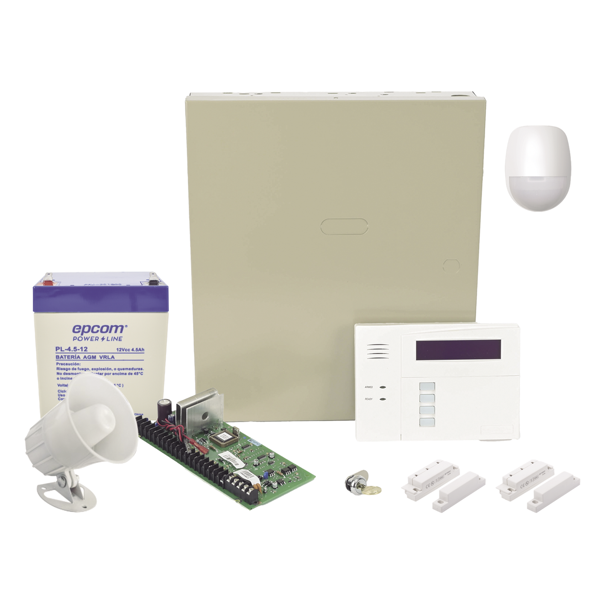 Kit de panel de alarma con detector de movimiento, dos contactos magnéticos y sirena cableados — HONEYWELL HOME RESIDEO · SKU VISTA48WIRES/6160RF