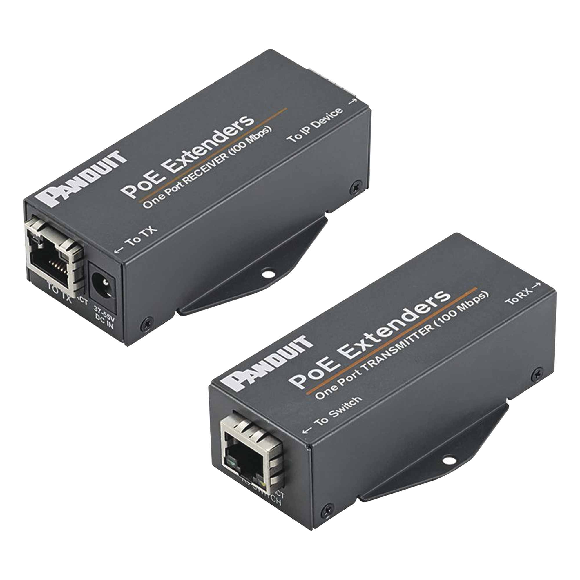 Kit de Extensor PoE/PoE+, Hasta 610 Metros (2000 ft) con Cable Cat5e o Cat6, 10/100Mbps, Incluye Transmisor, Receptor y Fuente de Alimentación — PANDUIT · SKU POEXKIT1