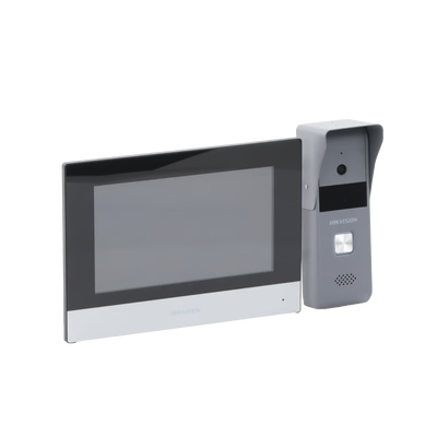 Kit de Videoportero Analógico de Metal / IP a 4 Hilos con Función de Llamada a App Hik-Connect / Monitor se Conecta a Internet por Cable o WiFi y por 4 Hilos al Frente de Calle IP65 / Expandible a Mas Equipos 