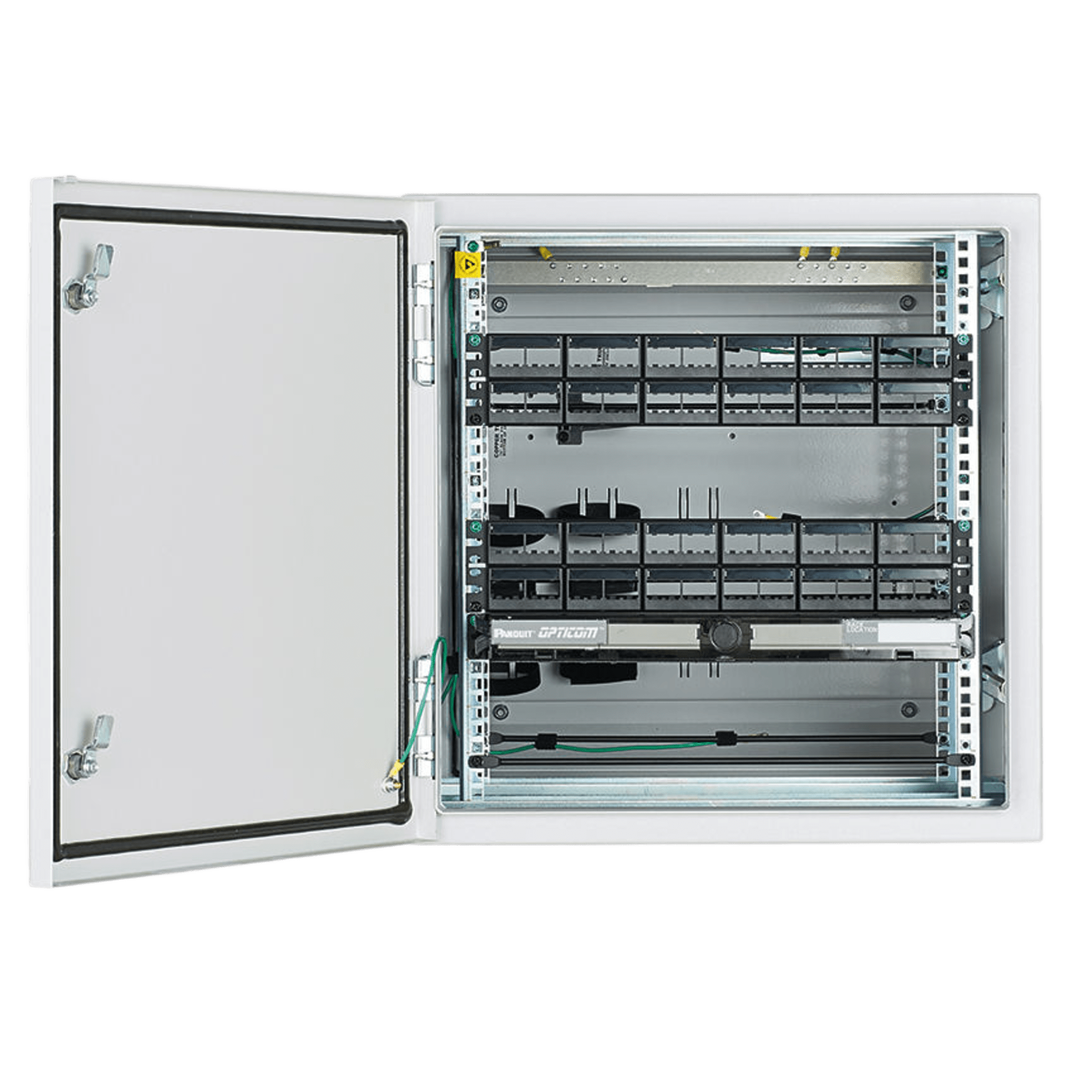 Gabinete Industrial Preconfigurado de Montaje en Pared, Fabricado en Acero Bajo en Carbono, Protección NEMA 4/4X/12 IP66, de 12 UR, Color Gris — PANDUIT · SKU ZDF242430