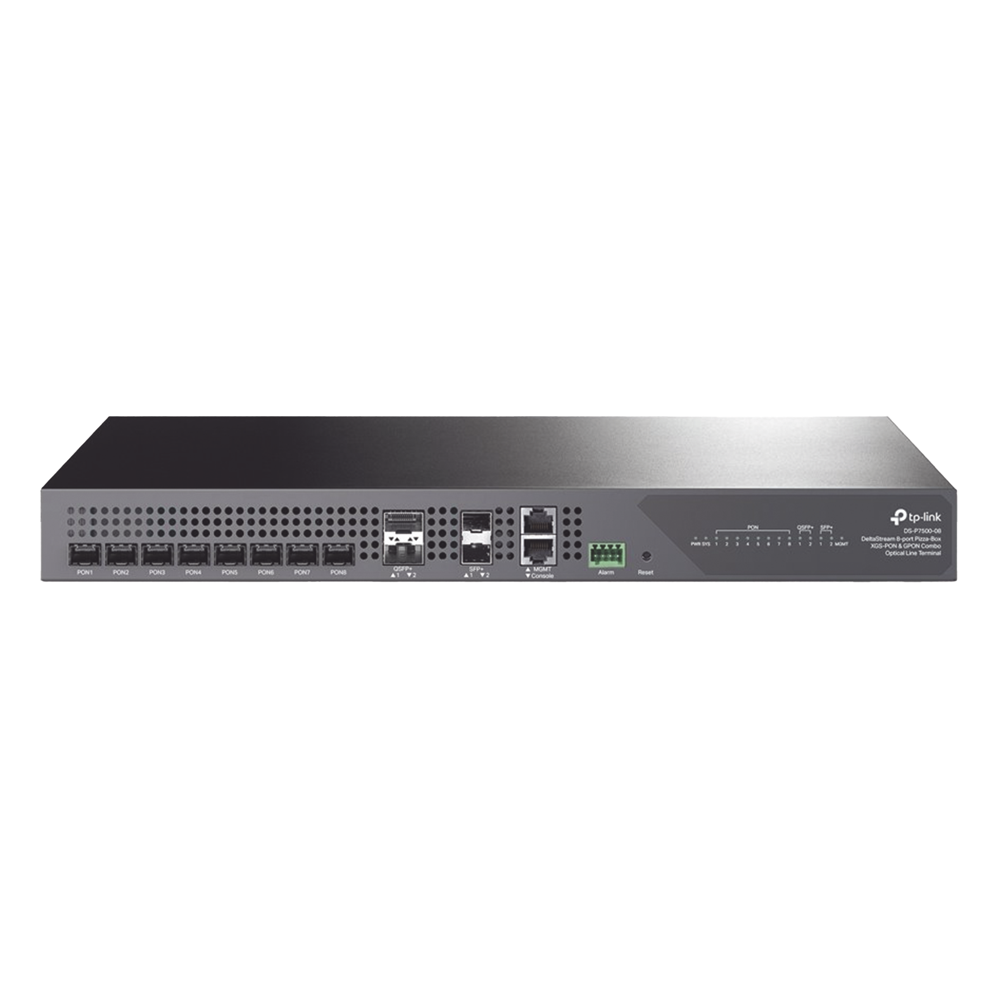 Deltra Stream - OLT de 8 Puertos XGSPON & GPON Combo / Conexión Hasta 2,048 ONUs / 2 Puerto 40G QSFP+ Uplink / 2 Puertos SFP+ 10G Uplink / Fuentes Redundantes AC-AC (incluidas) /  Administración desde la Nube Sin Costo (DPMS) — TP-LINK · SKU DSP750008