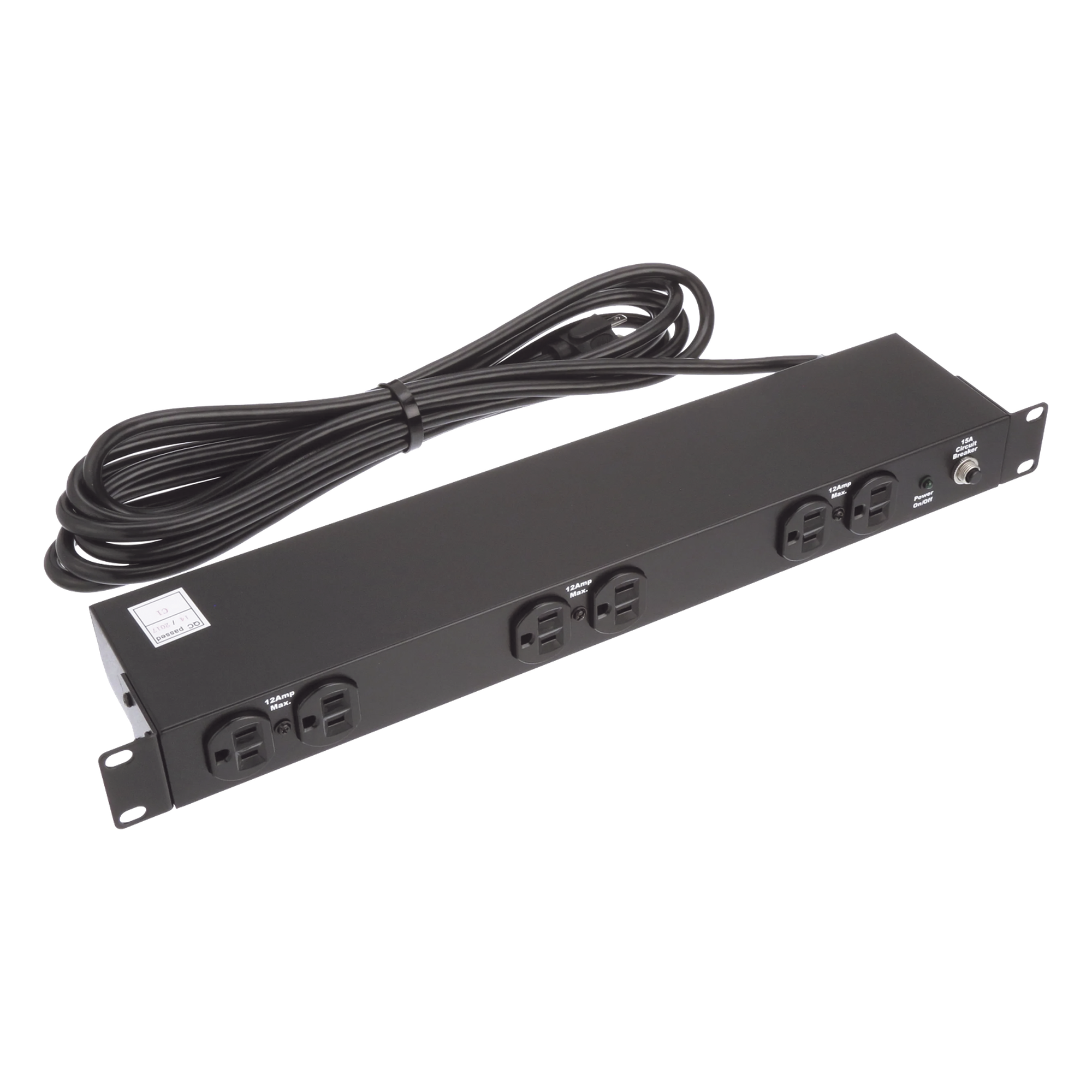 PDU Básico de Montaje en Rack, Con 6 Salidas Frontales NEMA 5-15R, Enchufe de Entrada NEMA 5-15P, de 19in, 1UR, 15 Amp, 120 Vca — HOFFMAN · SKU DP1N190615