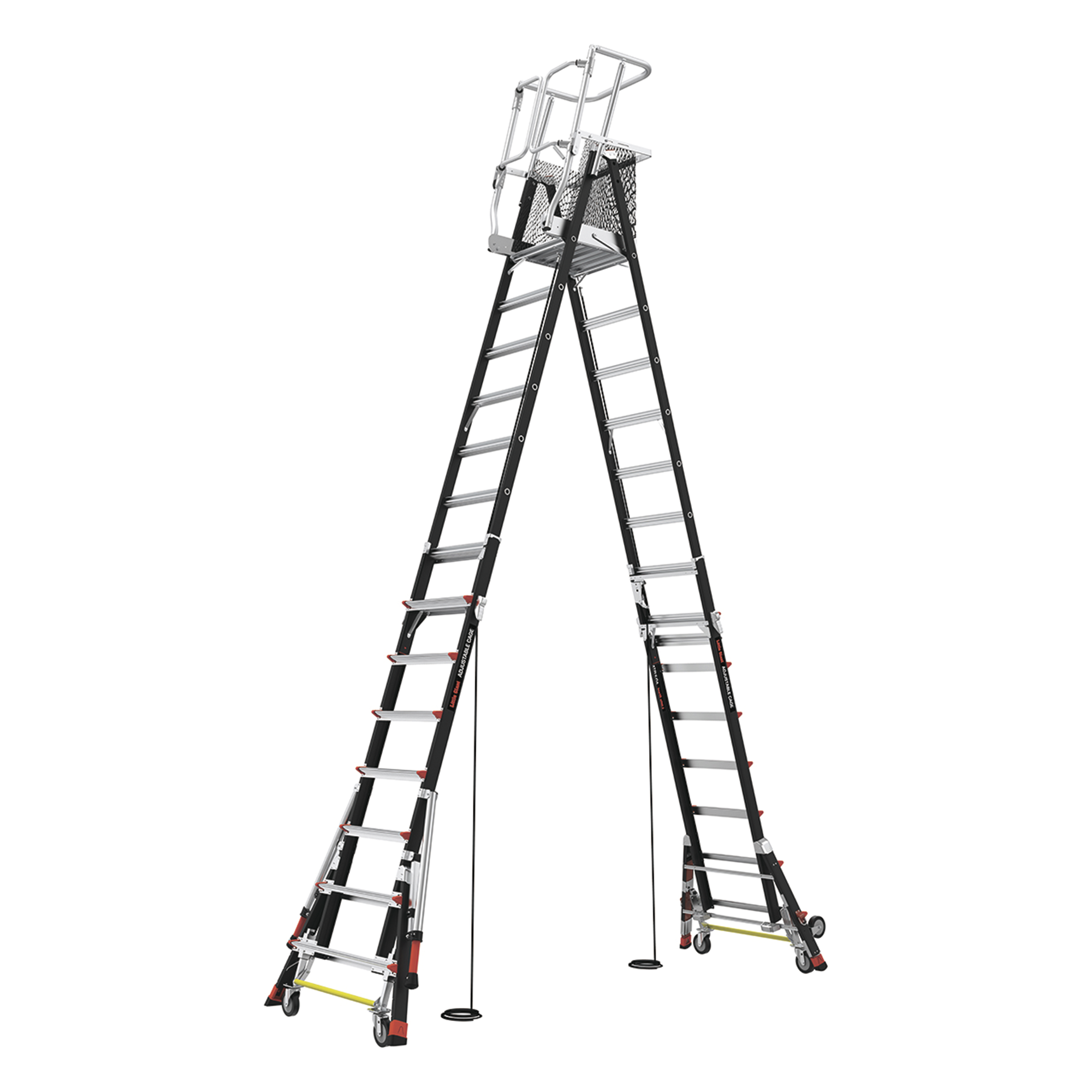 Escalera de Fibra de Vidrio con Jaula de 8'-14' (2.44 - 4.27 m). Con Ajuste en Ruedas (RATCHET™ Leveler) (SKU:18515-817).